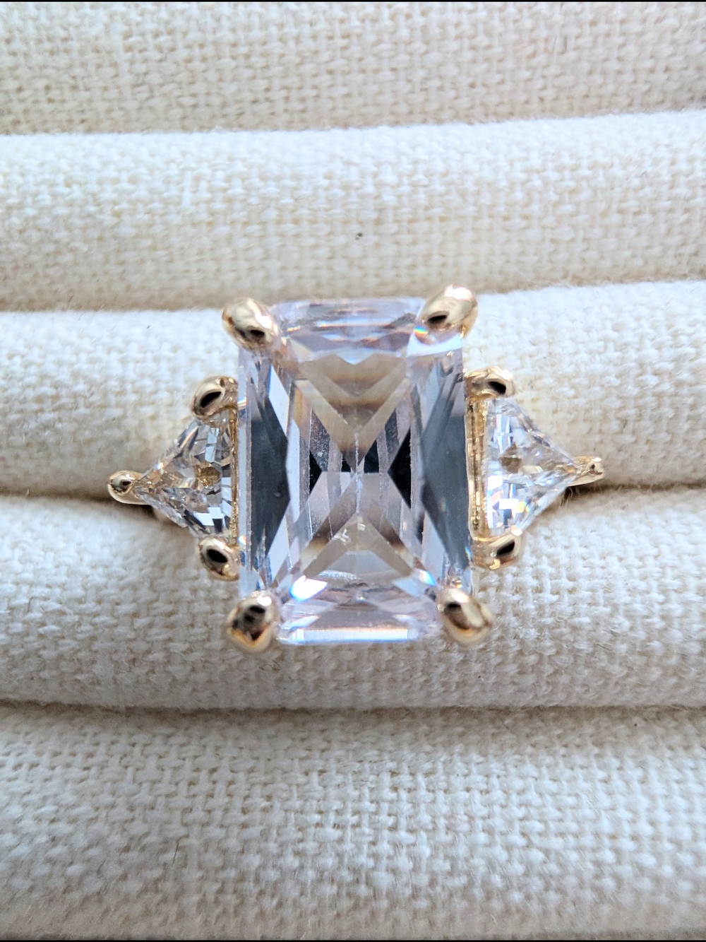 Gold Cubic Zirconia Engagement Ring - Gold Tone Statement - Picture 4 of 9